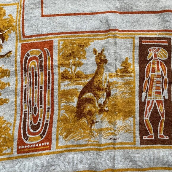 Vintage Austrailian Outback Down Under Linen Tablecloth  Flaw u - Picture 8 of 9